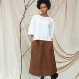 Alma-Leigh Recylced Cotton Denim Skirt in Bark Brown