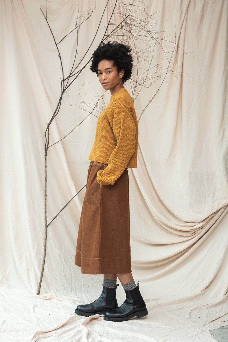 Alma-Leigh Recylced Cotton Denim Skirt in Bark Brown
