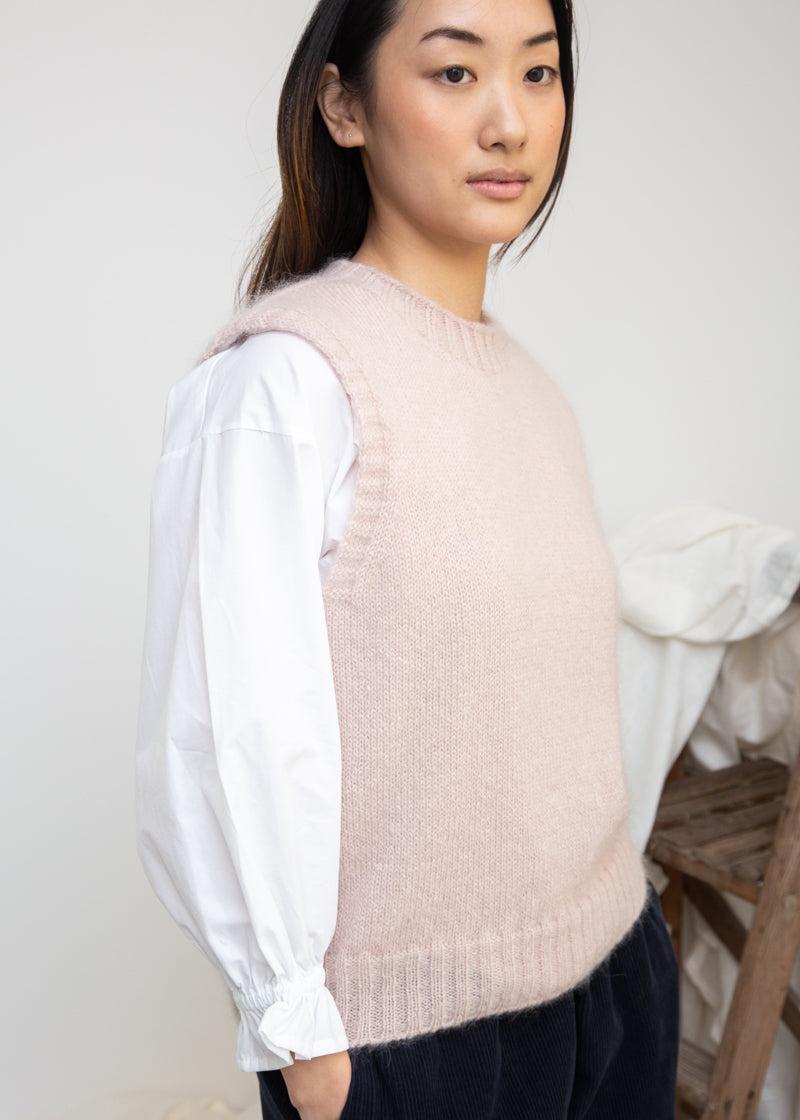 Arosa Mohair Knitted Vest in Shell Pink by HANNAH BEAUMONT