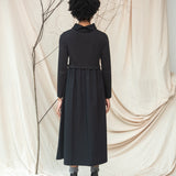 Birch Organic Cotton Jersey and Poplin Dress in Black