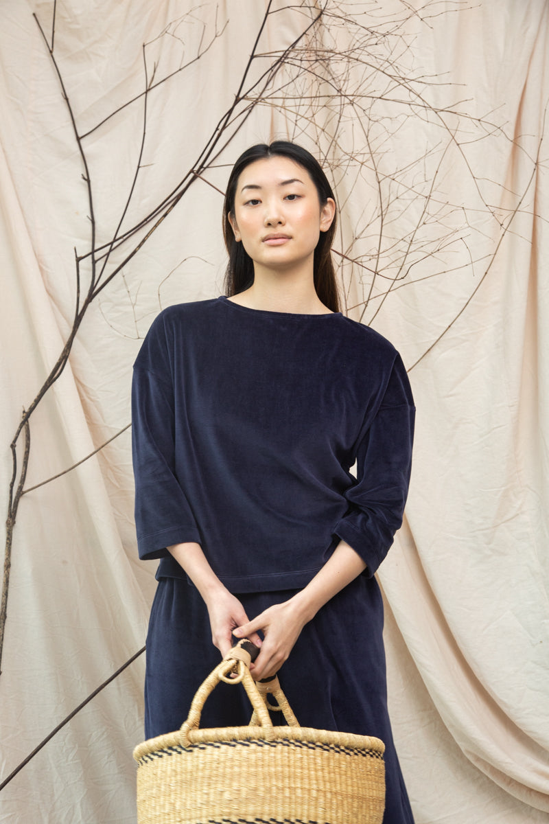 Divya Organic Cotton Velour Top in Night Sky Navy
