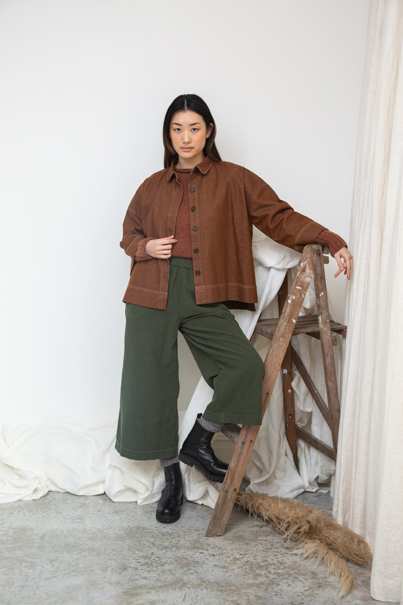 Dylan-Leigh Organic Cotton Denim Overshirt in Bark Brown