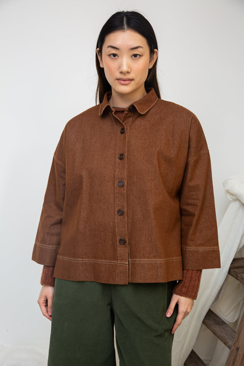 Dylan-Leigh Organic Cotton Denim Overshirt in Bark Brown