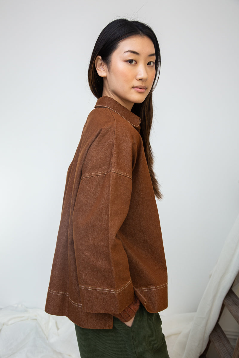 Dylan-Leigh Organic Cotton Denim Overshirt in Bark Brown