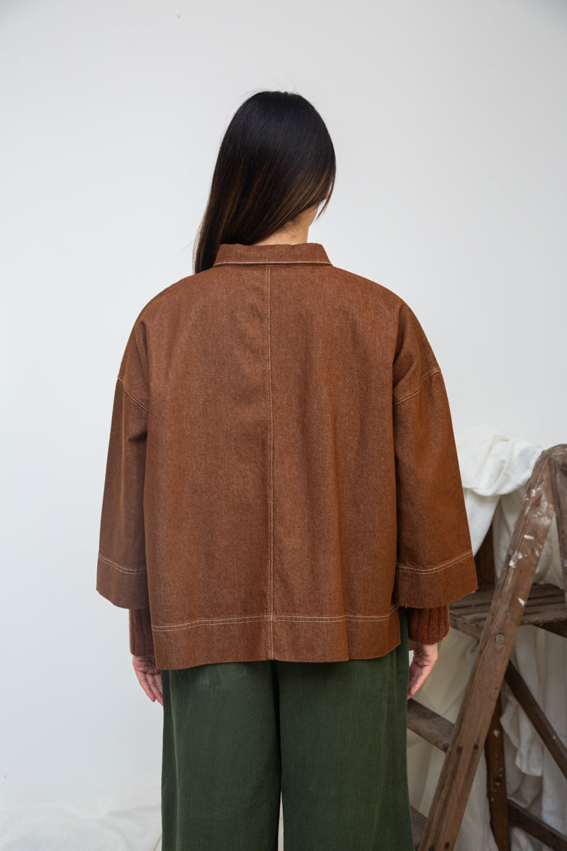 Dylan-Leigh Organic Cotton Denim Overshirt in Bark Brown