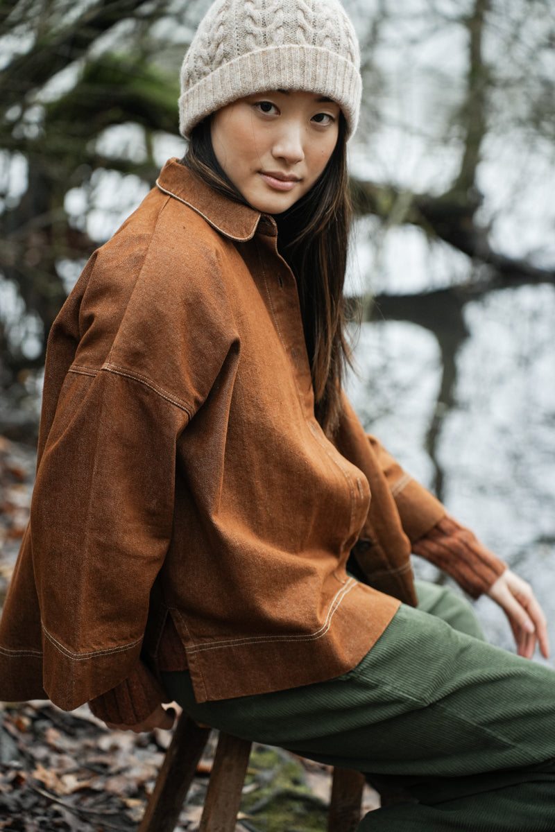 Dylan-Leigh Organic Cotton Denim Overshirt in Bark Brown