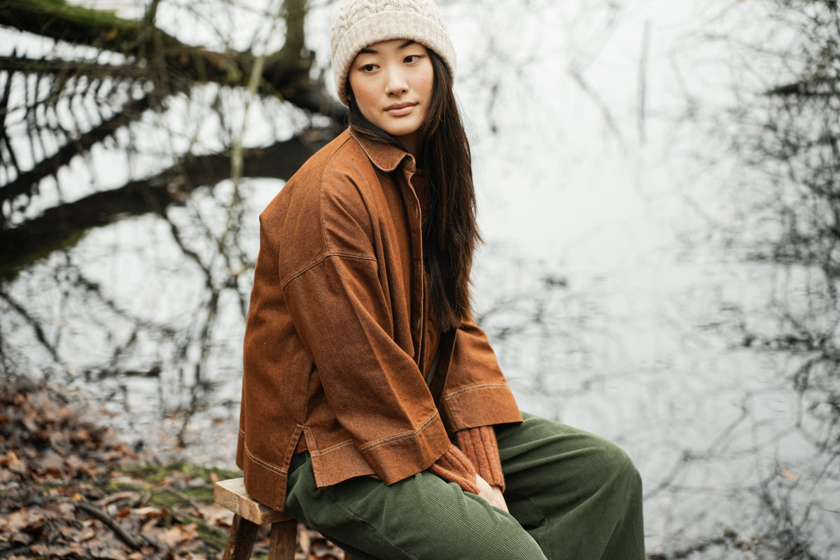 Dylan-Leigh Organic Cotton Denim Overshirt in Bark Brown