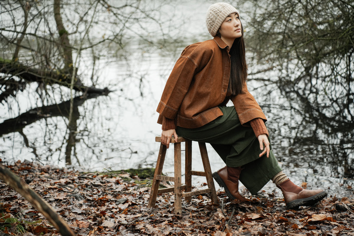Dylan-Leigh Organic Cotton Denim Overshirt in Bark Brown