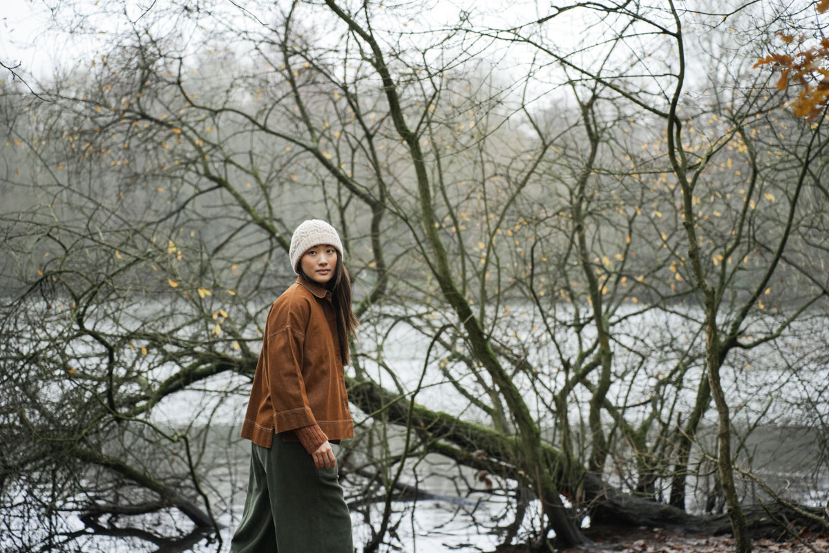 Dylan-Leigh Organic Cotton Denim Overshirt in Bark Brown