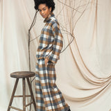 Evora-Cay Recycled Cotton Blend Brushed Twill Check Trousers in Tan Check