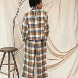 Evora-Cay Recycled Cotton Blend Brushed Twill Check Trousers in Tan Check