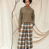 Evora-Cay Recycled Cotton Blend Brushed Twill Check Trousers in Tan Check