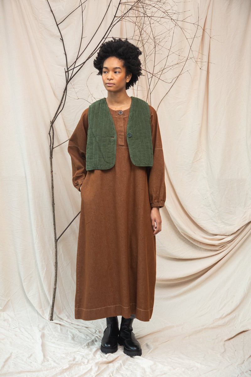 Gale-Leigh Organic Cotton Denim Dress in Bark Brown
