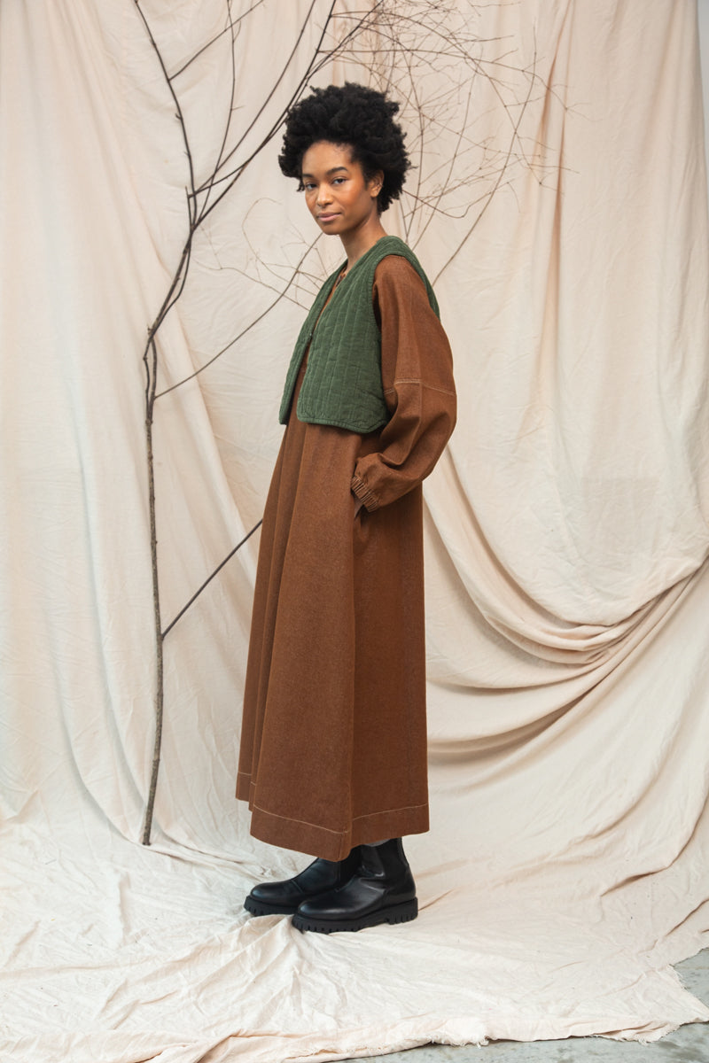 Gale-Leigh Organic Cotton Denim Dress in Bark Brown