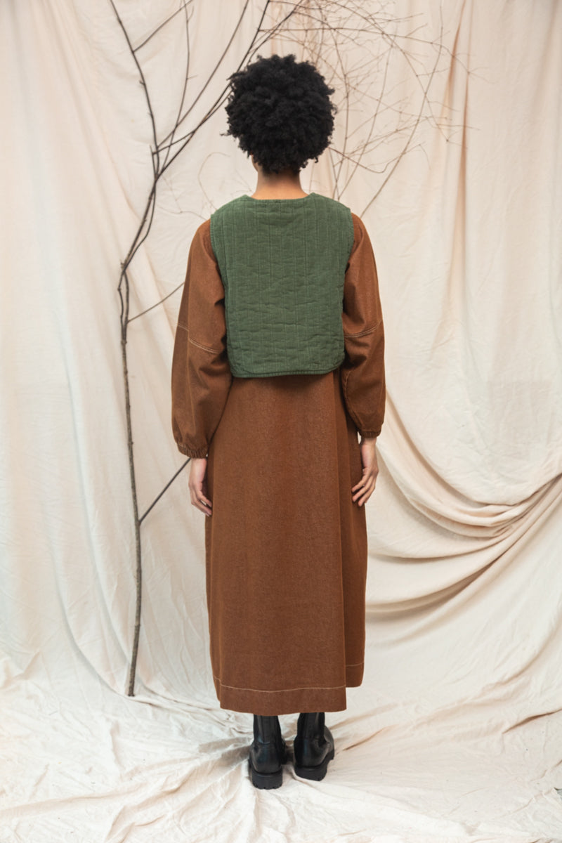 Gale-Leigh Organic Cotton Denim Dress in Bark Brown
