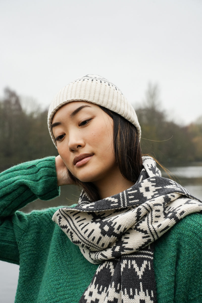 Janie-Sue Organic Cotton Knitted Scarf in Ecru Marl