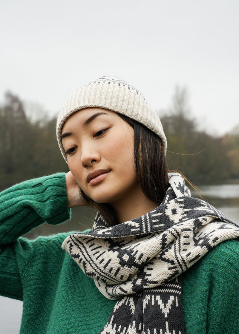 Janie-Sue Organic Cotton Knitted Scarf in Ecru Marl
