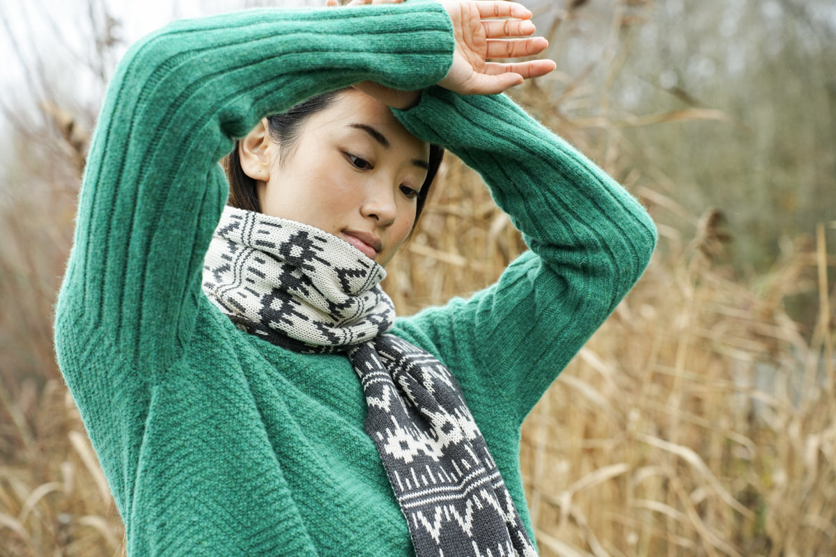 Janie-Sue Organic Cotton Knitted Scarf in Ecru Marl
