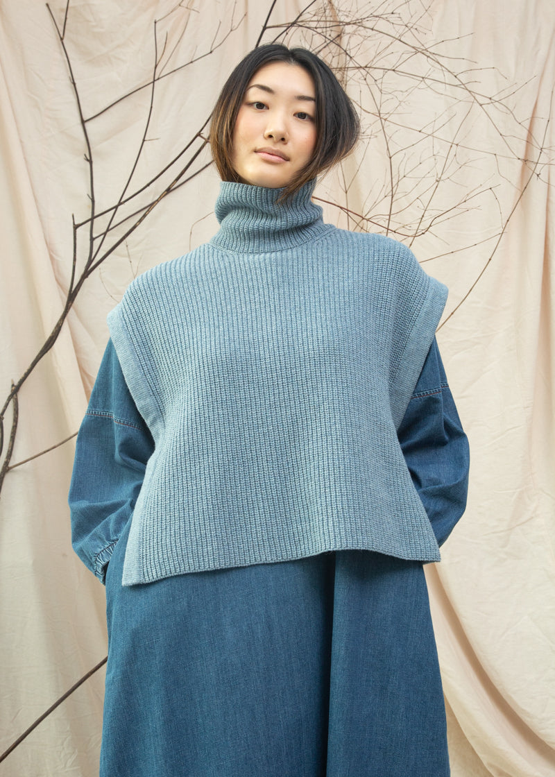 Kanon Recycled Wool Knitted Vest in Sky Blue Marl