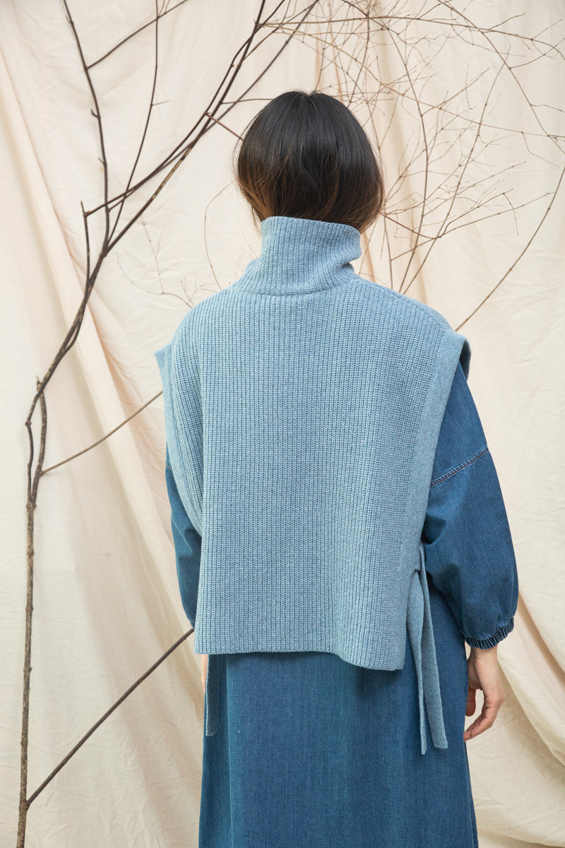 Kanon Recycled Wool Knitted Vest in Sky Blue Marl
