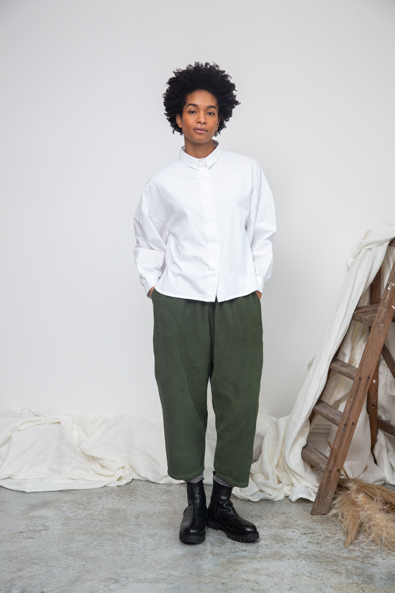 Konara Organic Cotton Jersey and Poplin Shirt in White