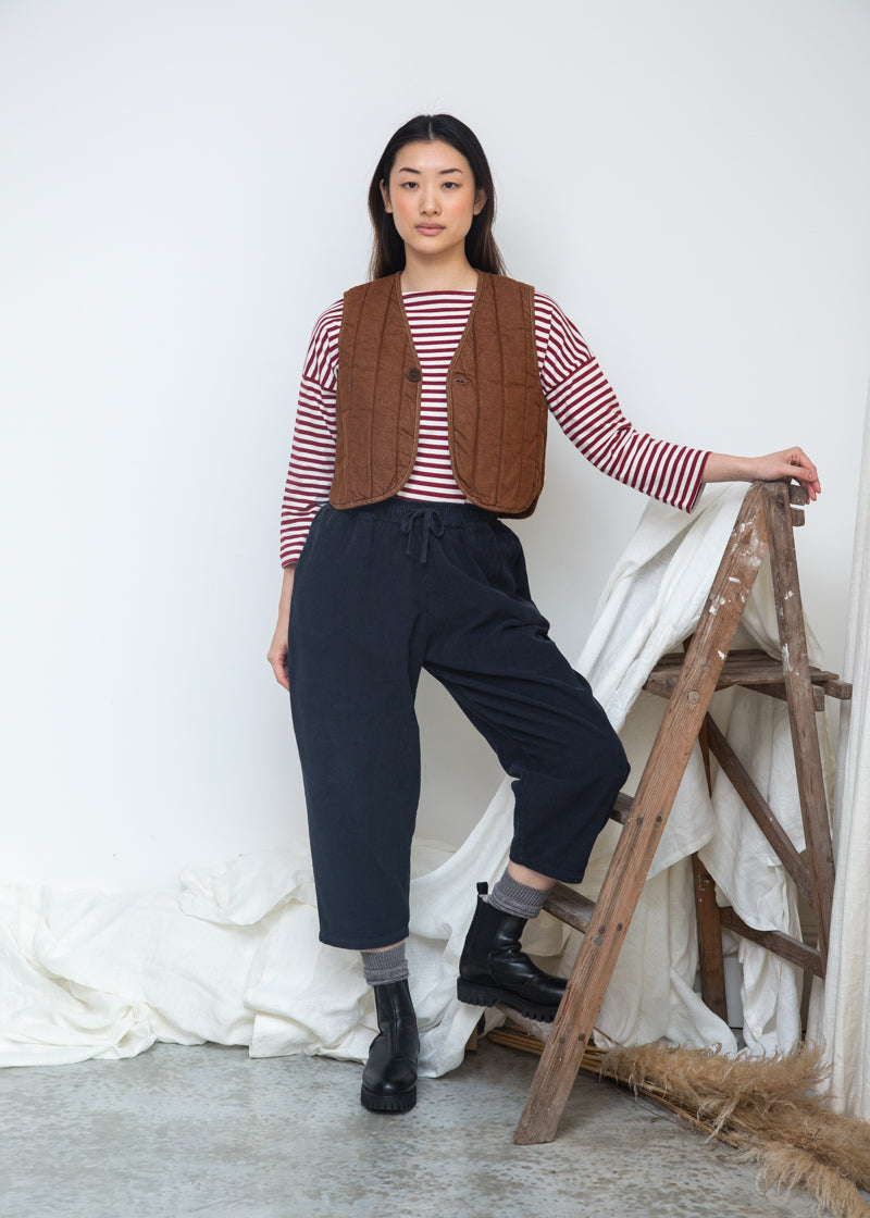 Lark-Leigh Recylced Cotton Denim Gilet in Bark Brown