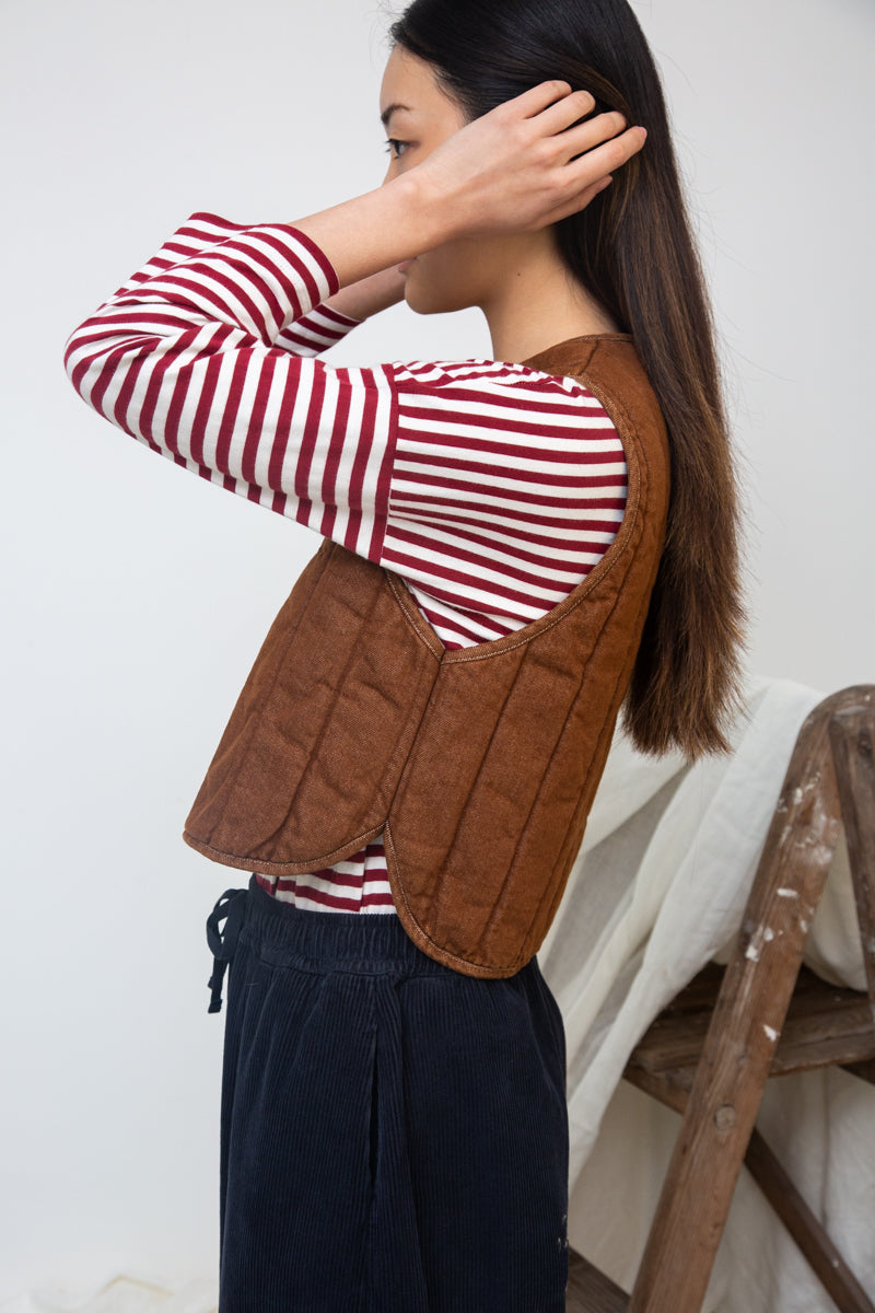 Lark-Leigh Organic Cotton Denim Gilet in Bark Brown