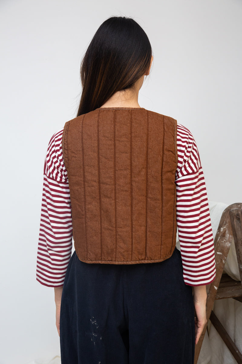 Lark-Leigh Organic Cotton Denim Gilet in Bark Brown