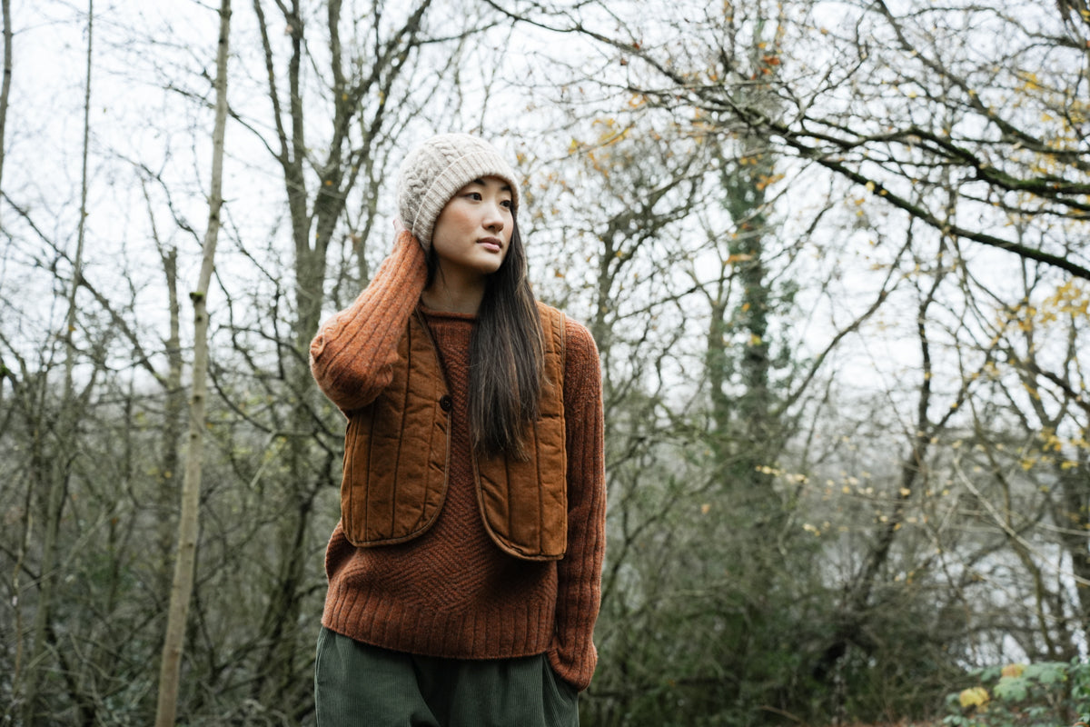 Lark-Leigh Organic Cotton Denim Gilet in Bark Brown