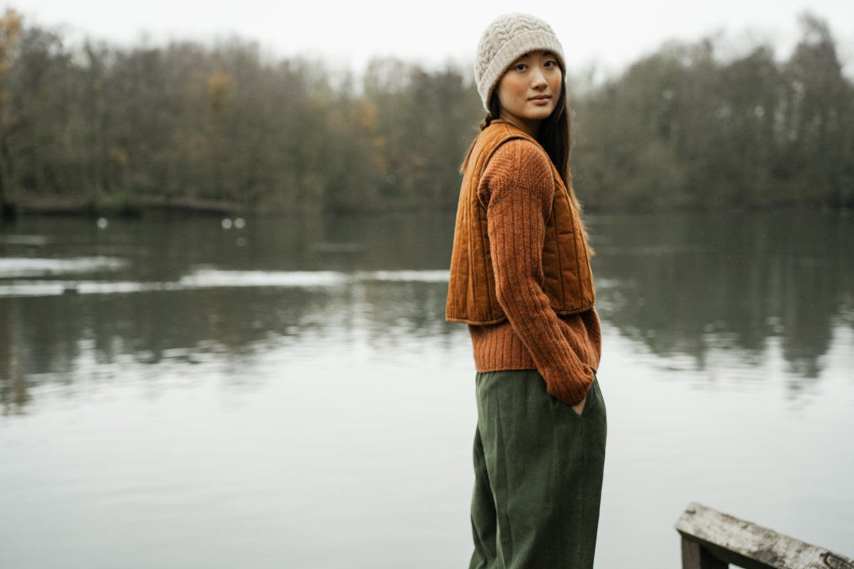 Lark-Leigh Organic Cotton Denim Gilet in Bark Brown