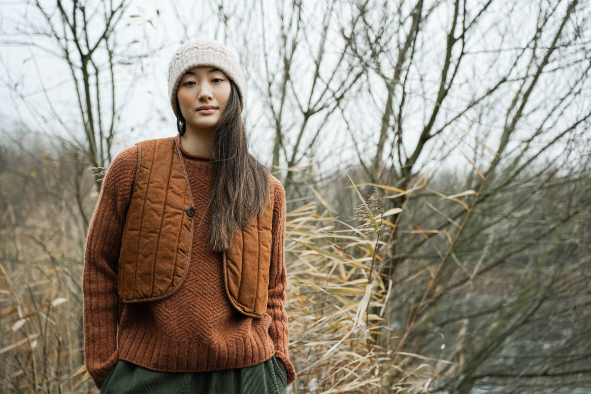 Lark-Leigh Organic Cotton Denim Gilet in Bark Brown