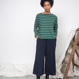 Leia-Sue Organic Cotton Stripe Jersey Top in Pine Green & Off White Stripe