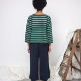Leia-Sue Organic Cotton Stripe Jersey Top in Pine Green & Off White Stripe