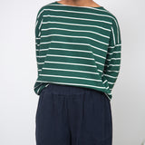 Leia-Sue Organic Cotton Stripe Jersey Top in Pine Green & Off White Stripe