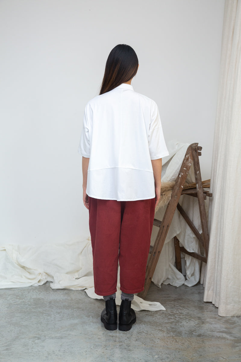 Lissie Organic Cotton Jersey and Poplin Shirt in White