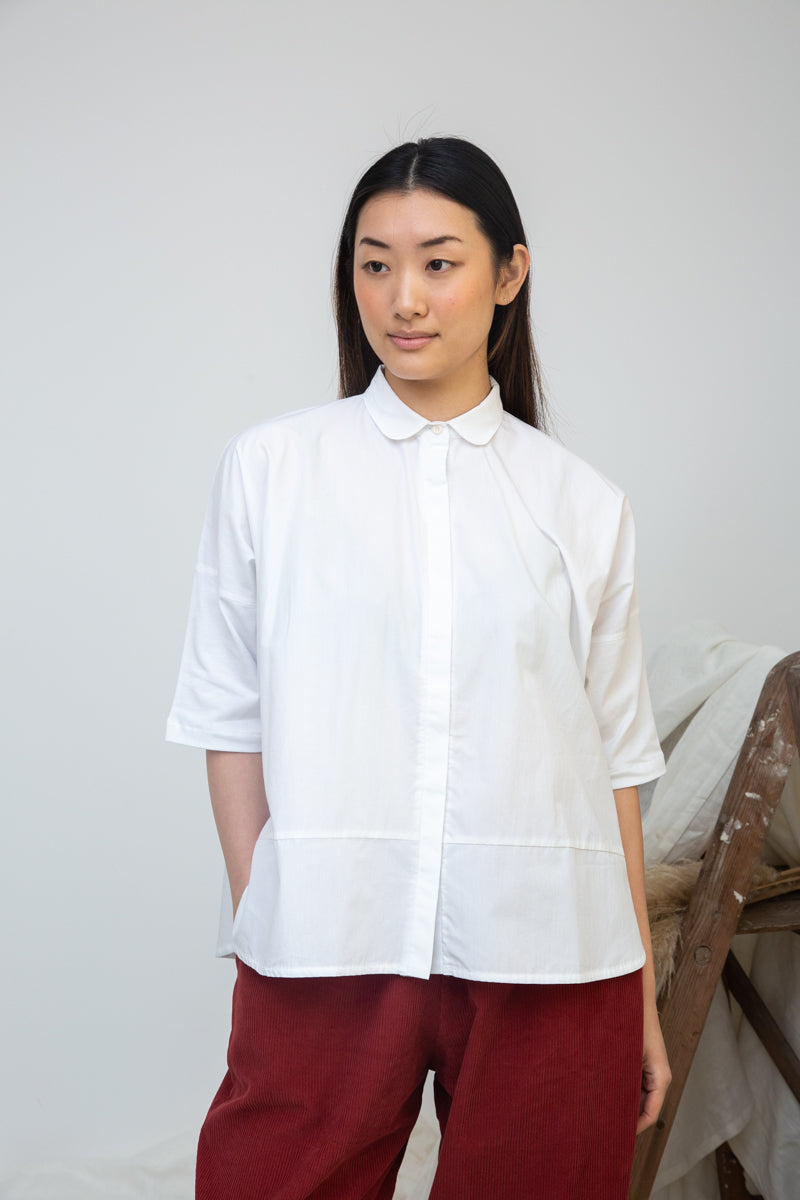 Lissie Organic Cotton Jersey and Poplin Shirt in White