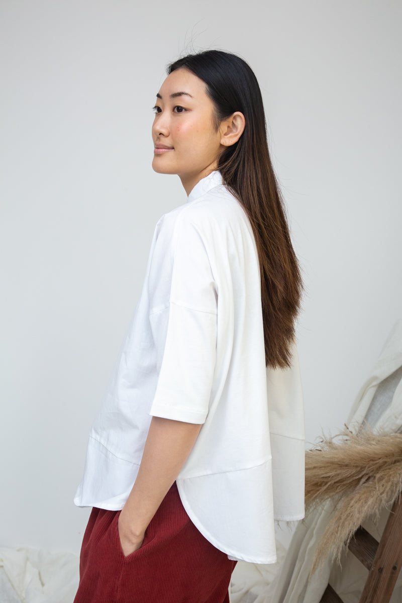 Lissie Organic Cotton Jersey and Poplin Shirt in White