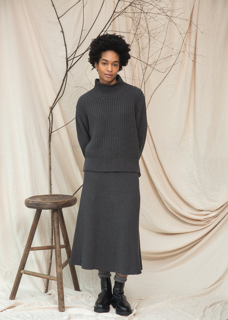 Mio Organic Cotton Knitted Skirt in Grey Marl