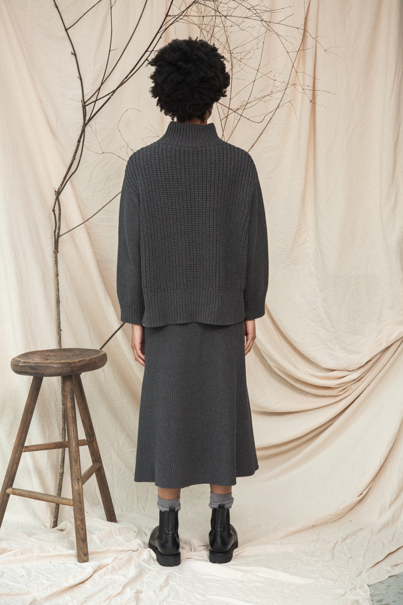 Mio Organic Cotton Knitted Skirt in Grey Marl