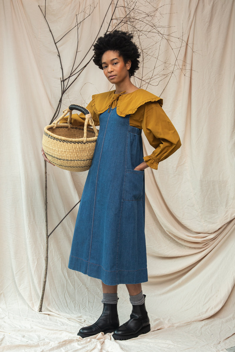 Nandina-Leigh Organic Cotton Denim Dress in Mid Blue