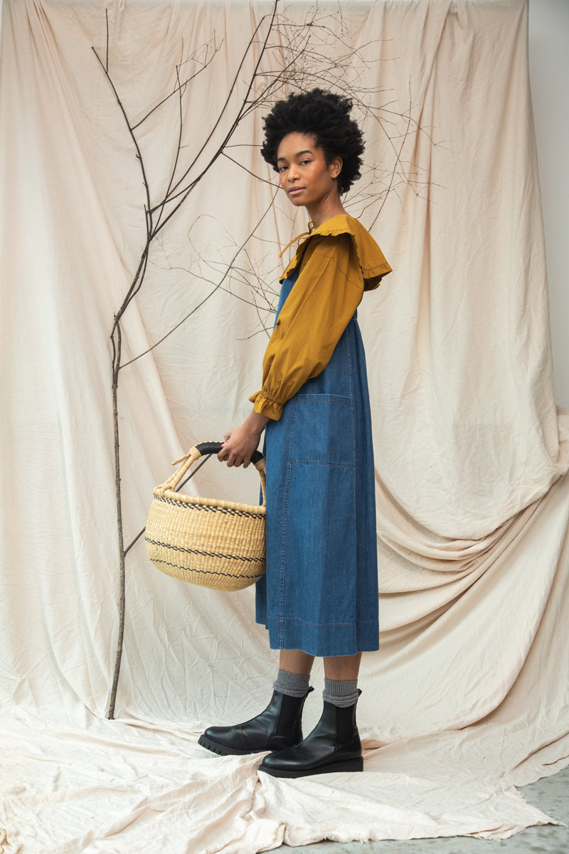 Nandina-Leigh Organic Cotton Denim Dress in Mid Blue