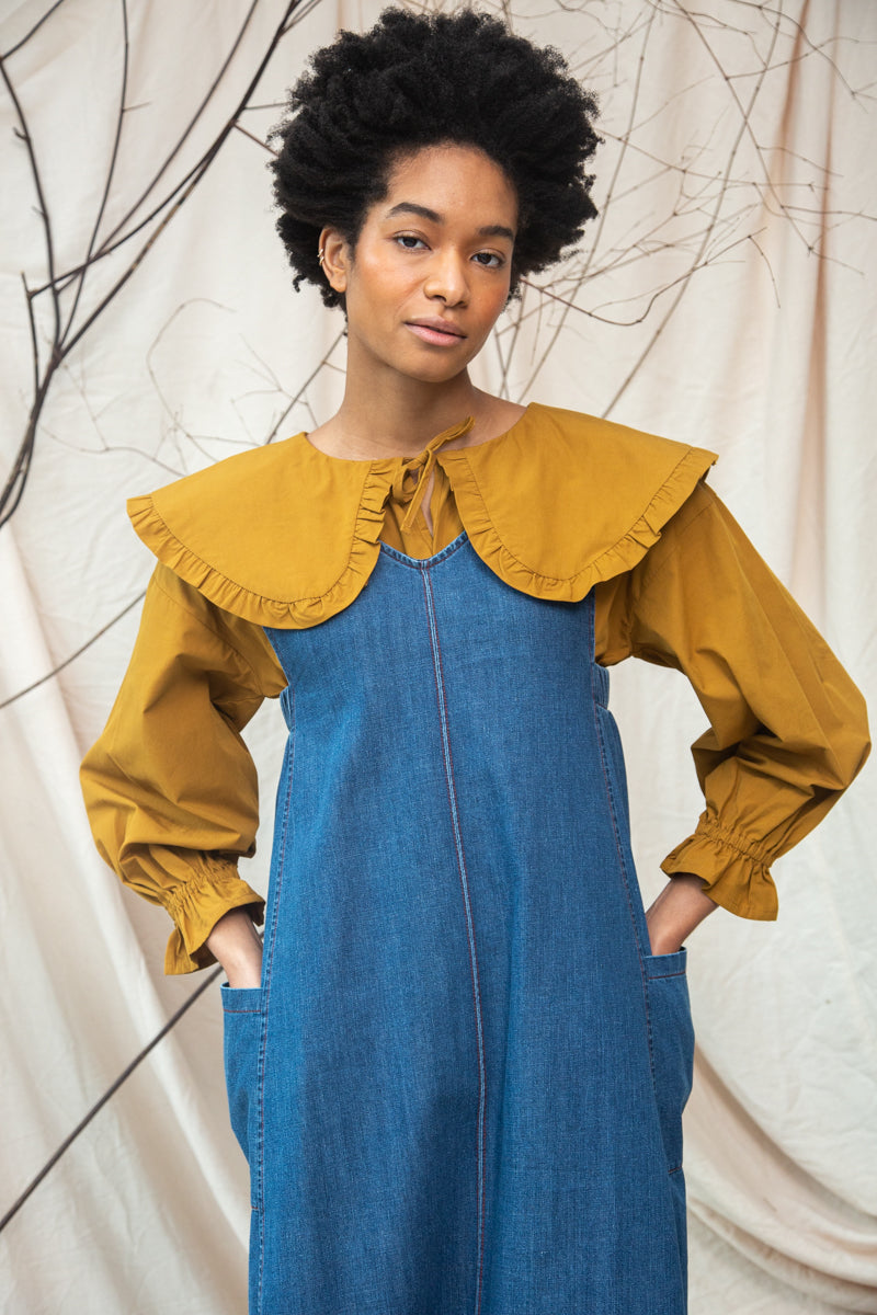 Nandina-Leigh Organic Cotton Denim Dress in Mid Blue