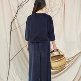 Odette Organic Cotton Velour Trousers in Night Sky Navy