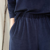 Odette Organic Cotton Velour Trousers in Night Sky Navy