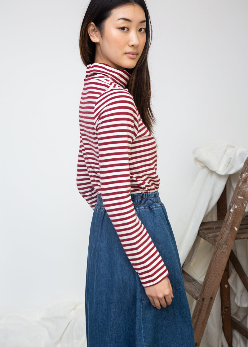 Pine-Sue Organic Cotton Stripe Jersey Top in Burgundy & Off White Stripe
