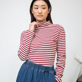 Pine-Sue Organic Cotton Stripe Jersey Top in Burgundy & Off White Stripe