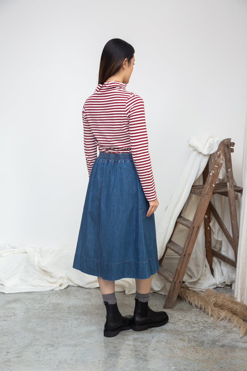 Pine-Sue Organic Cotton Stripe Jersey Top in Burgundy & Off White Stripe