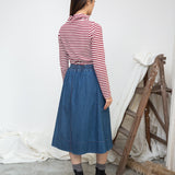 Pine-Sue Organic Cotton Stripe Jersey Top in Burgundy & Off White Stripe