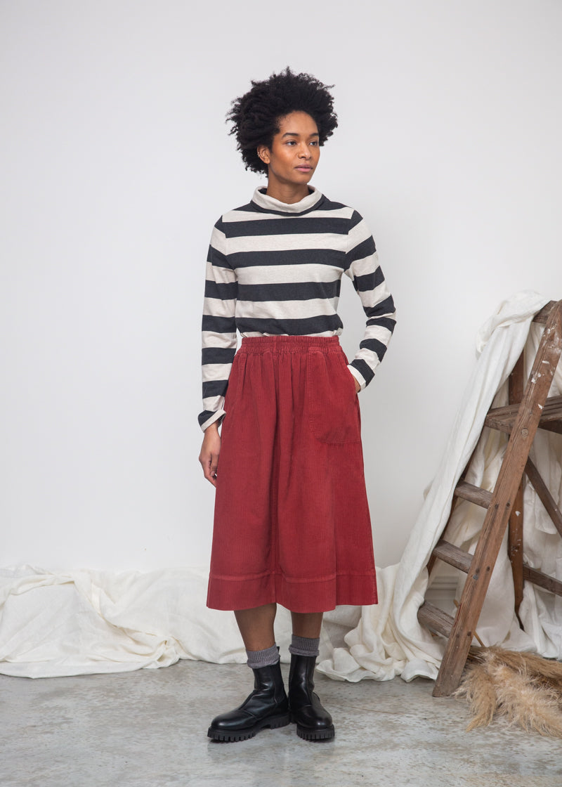 Pine-Sue Organic Cotton Stripe Jersey Top in Charcoal & Ecru Marl Stripe