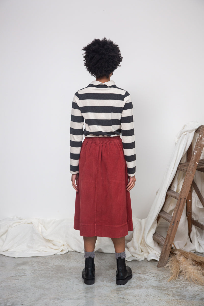 Pine-Sue Organic Cotton Stripe Jersey Top in Charcoal & Ecru Marl Stripe